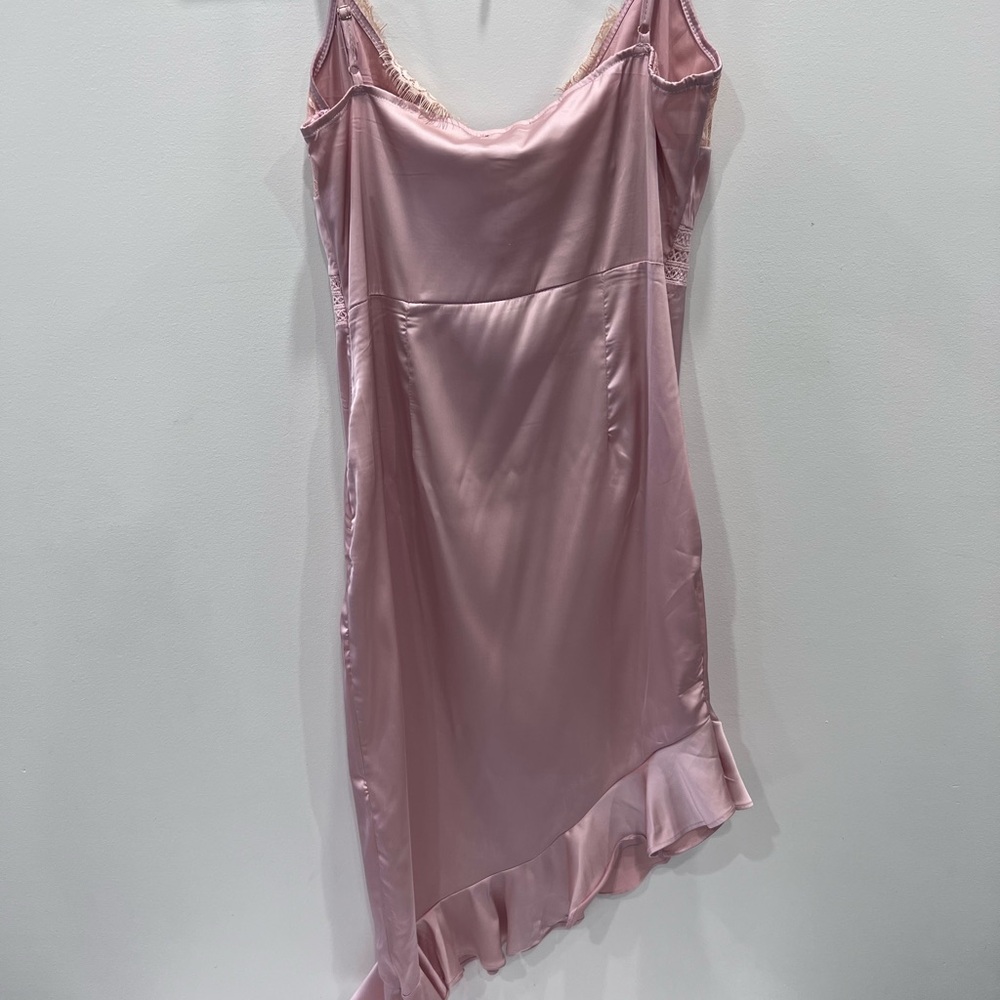 NWT PrettyLittleThing Coquette Satin Slip Dress Pink Lace Mini Y2K - Picture 6 of 11